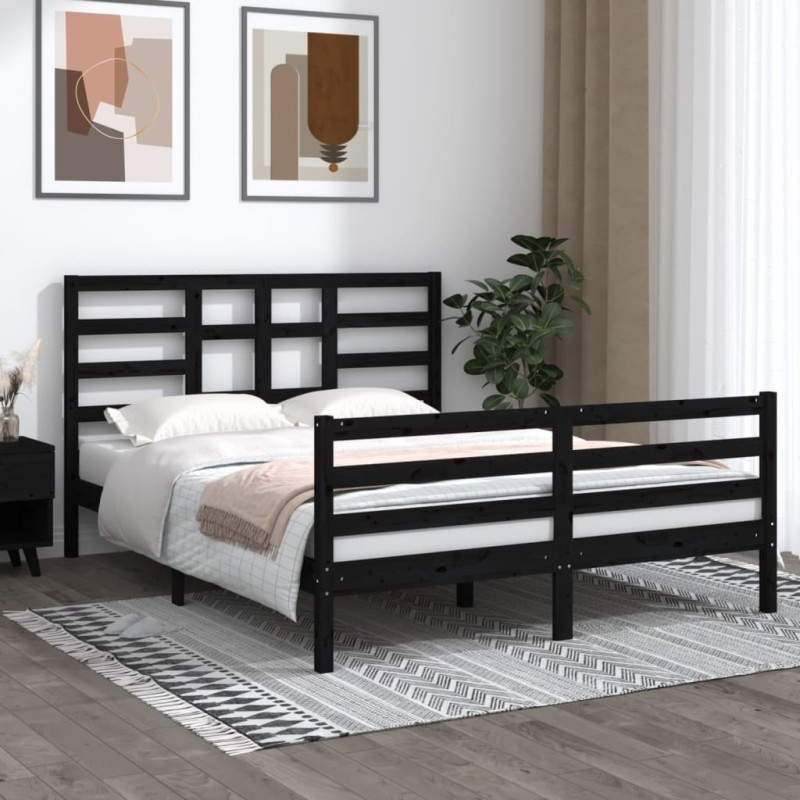 vidaXL Massivholzbett Schwarz 150x200 cm vidaXL Massivholzbett Schwarz 150x200 cm
