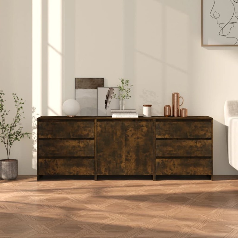 vidaXL 3-tlg. Sideboard Räuchereiche Holzwerkstoff vidaXL 3-tlg. Sideboard Räuchereiche Holzwerkstoff
