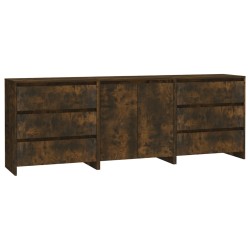 vidaXL 3-tlg. Sideboard Räuchereiche Holzwerkstoff