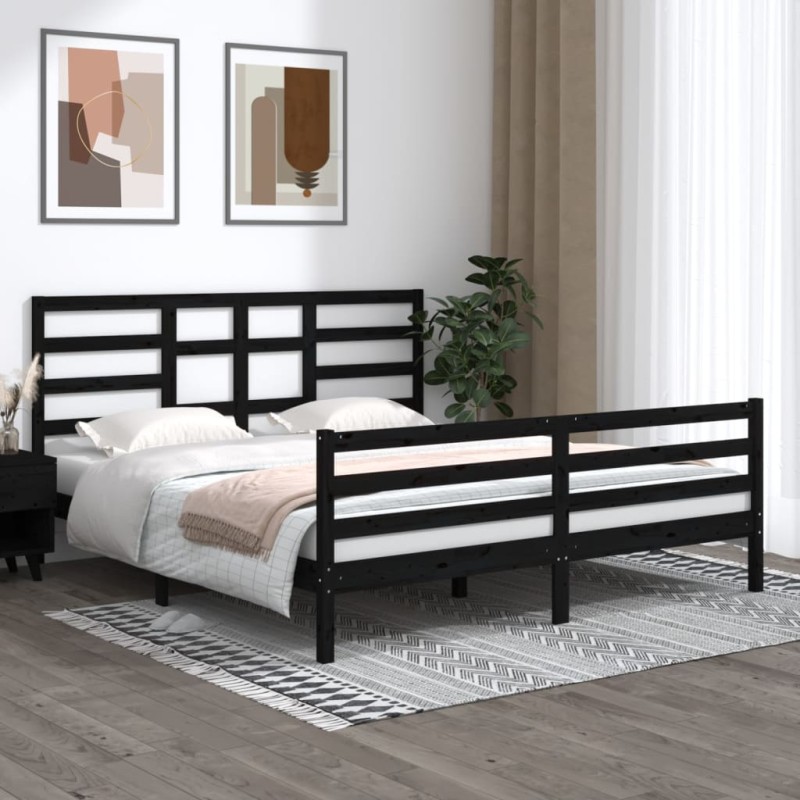 vidaXL Massivholzbett Schwarz 180x200 cm vidaXL Massivholzbett Schwarz 180x200 cm