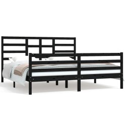 vidaXL Massivholzbett Schwarz 180x200 cm