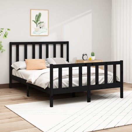 vidaXL Massivholzbett Schwarz Kiefer 150x200 cm