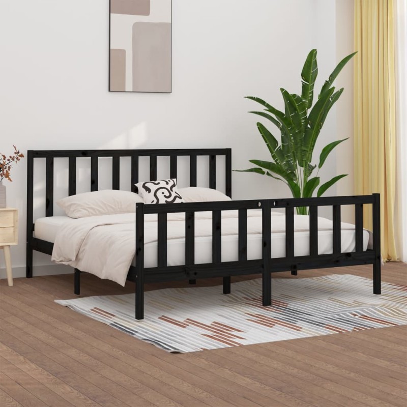 vidaXL Massivholzbett Schwarz 180x200 cm vidaXL Massivholzbett Schwarz 180x200 cm