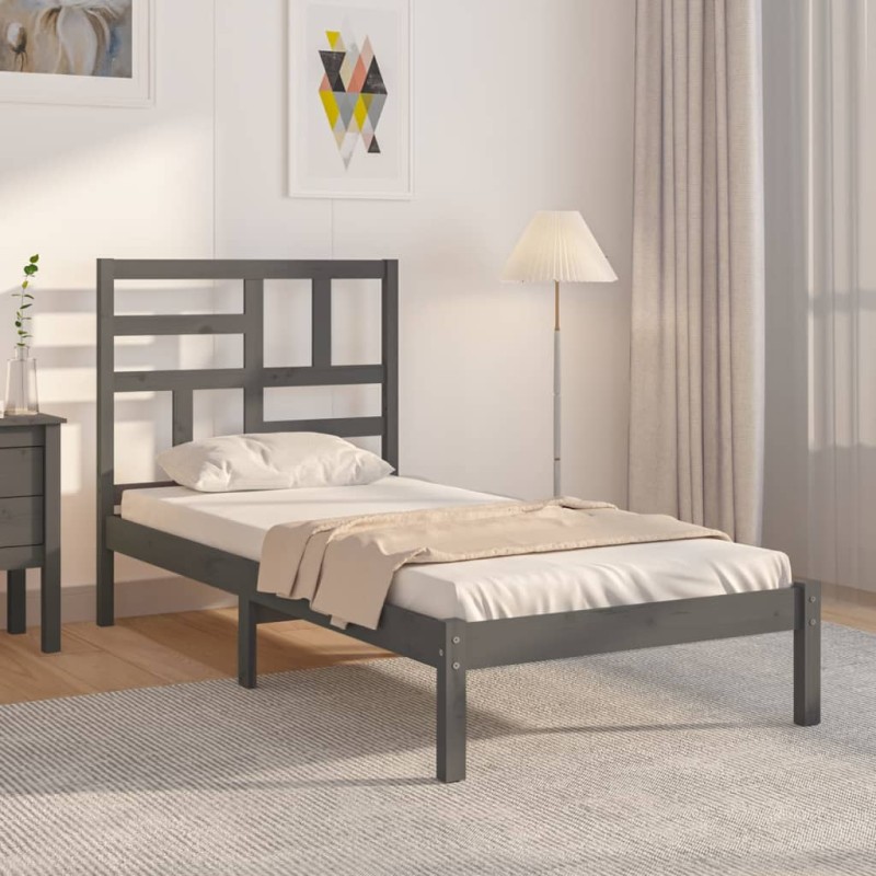 vidaXL Massivholzbett Grau 90x190 cm vidaXL Massivholzbett Grau 90x190 cm