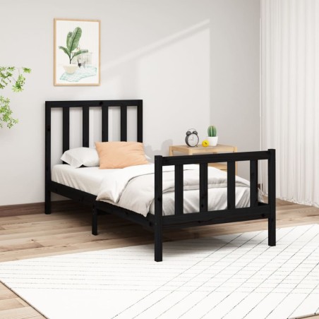 vidaXL Massivholzbett Schwarz Kiefer 100x200 cm