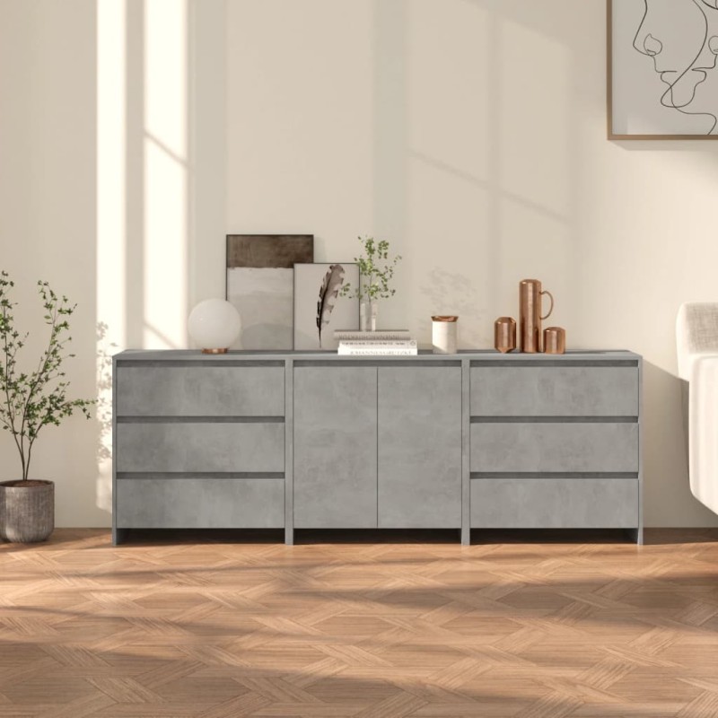 vidaXL 3-tlg. Sideboard Betongrau Holzwerkstoff vidaXL 3-tlg. Sideboard Betongrau Holzwerkstoff