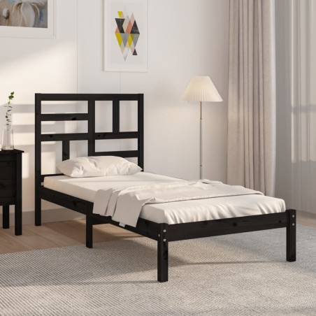 vidaXL Massivholzbett Schwarz 90x200 cm