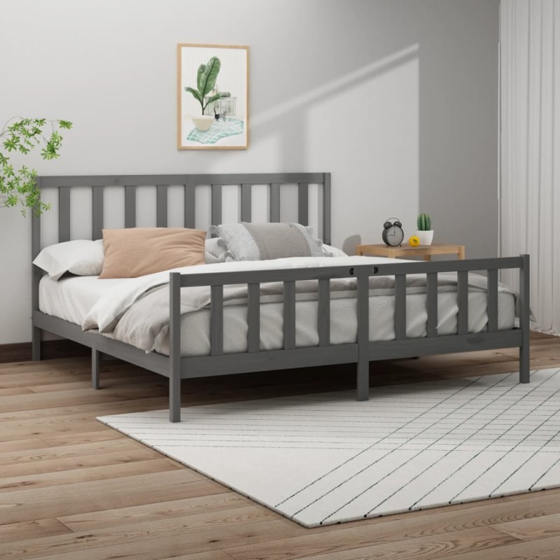 vidaXL Massivholzbett Grau Kiefer 200x200 cm vidaXL Massivholzbett Grau Kiefer 200x200 cm