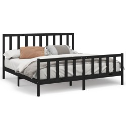vidaXL Massivholzbett Schwarz Kiefer 200x200 cm