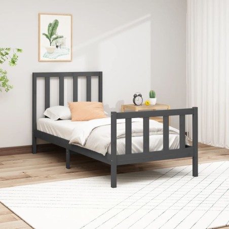 vidaXL Massivholzbett Grau Kiefer 90x200 cm