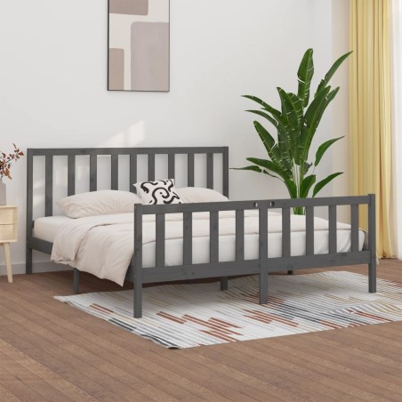 vidaXL Massivholzbett Grau 200x200 cm