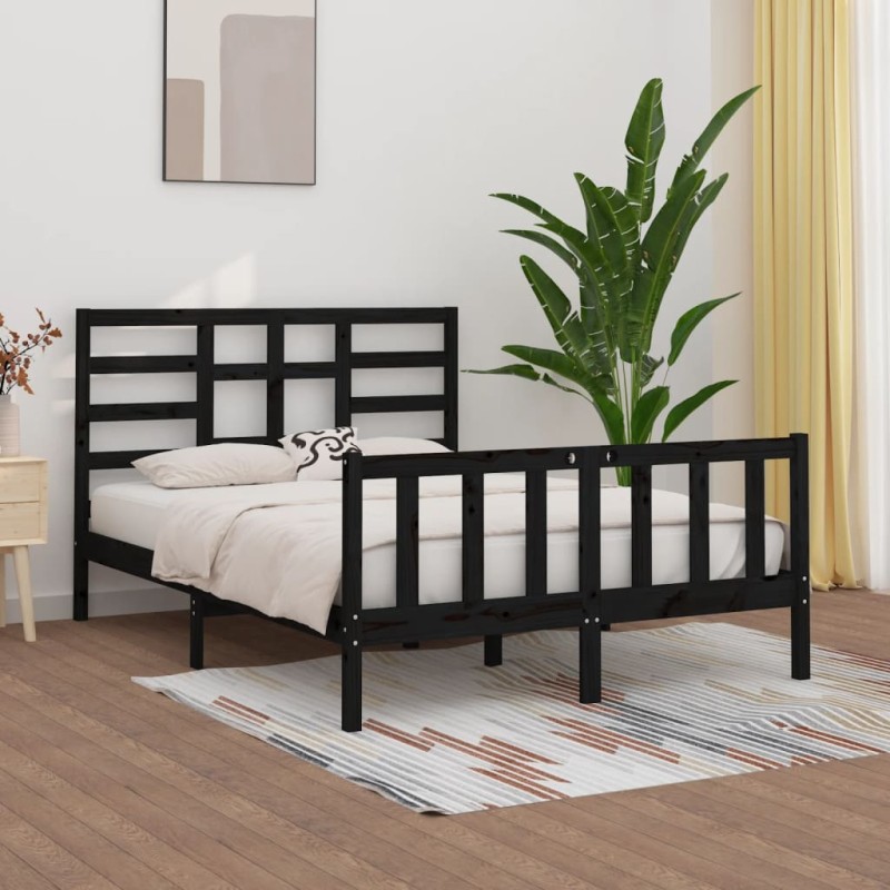 vidaXL Massivholzbett Schwarz 150x200 cm vidaXL Massivholzbett Schwarz 150x200 cm