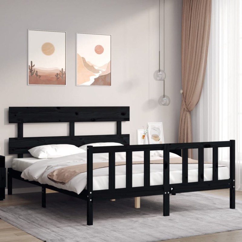 Massivholzbett mit Kopfteil Schwarz Massivholzbett mit Kopfteil Schwarz