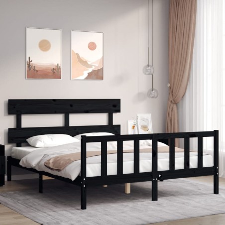 Massivholzbett mit Kopfteil Schwarz