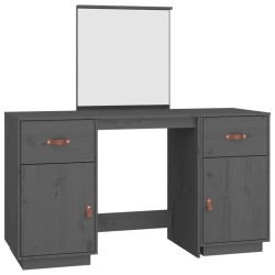 vidaXL Schminktisch mit Spiegel Grau Massivholz Kiefer