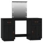 vidaXL Schminktisch-Set mit LED Schwarz Massivholz Kiefer vidaXL Schminktisch-Set mit LED Schwarz Massivholz Kiefer