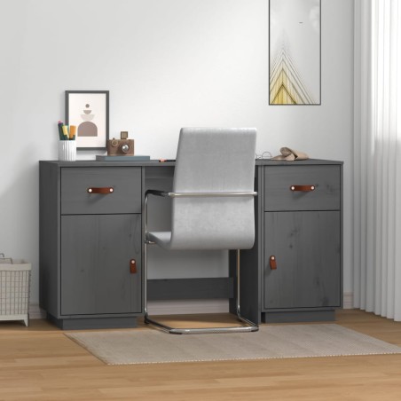 vidaXL Schreibtisch mit Schränken Grau 135x50x75 cm Massivholz Kiefer