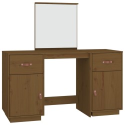 vidaXL Schminktisch-Set mit Spiegel Honigbraun Massivholz Kiefer