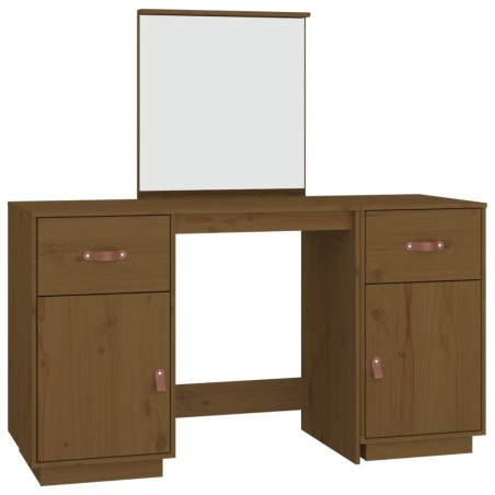 vidaXL Schminktisch-Set mit Spiegel Honigbraun Massivholz Kiefer