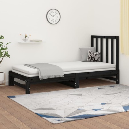 vidaXL Tagesbett Ausziehbar Schwarz 2x(90x190) cm Massivholz Kiefer