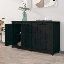 vidaXL Sideboards 2 Stk. Schwarz 70x35x80 cm Massivholz Kiefer