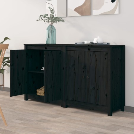 vidaXL Sideboards 2 Stk. Schwarz 70x35x80 cm Massivholz Kiefer
