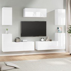vidaXL 7-tlg. TV-Schrank-Set Hochglanz-Weiß Holzwerkstoff