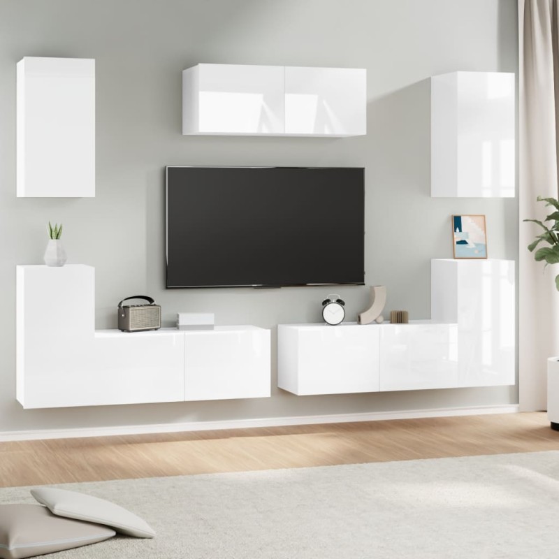 vidaXL 7-tlg. TV-Schrank-Set Hochglanz-Weiß Holzwerkstoff vidaXL 7-tlg. TV-Schrank-Set Hochglanz-Weiß Holzwerkstoff