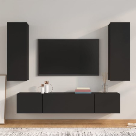 vidaXL 4-tlg. TV-Schrank-Set Schwarz Holzwerkstoff