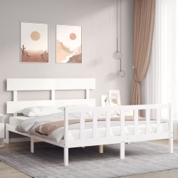 Massivholzbett mit Kopfteil Weiß 160x200 cm