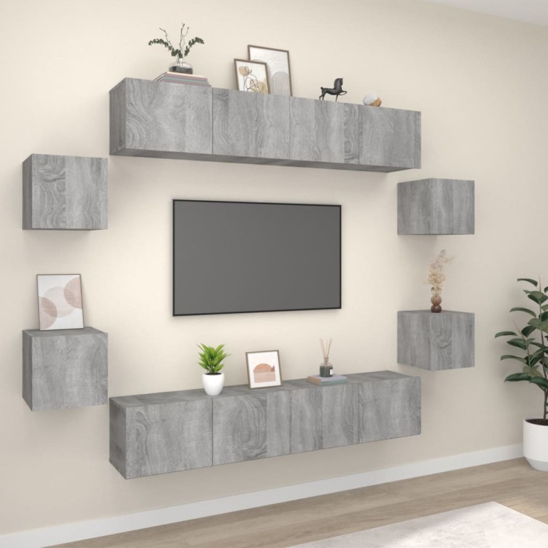 vidaXL 8-tlg. TV-Schrank-Set Grau Sonoma Holzwerkstoff vidaXL 8-tlg. TV-Schrank-Set Grau Sonoma Holzwerkstoff