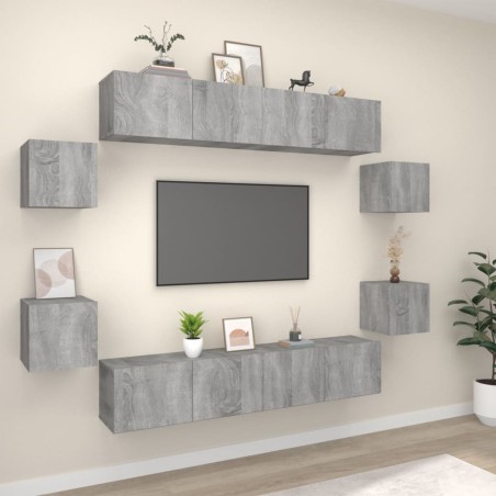 vidaXL 8-tlg. TV-Schrank-Set Grau Sonoma Holzwerkstoff