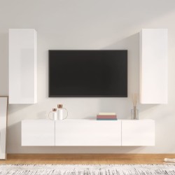 vidaXL 4-tlg. TV-Schrank-Set Hochglanz-Weiß Holzwerkstoff