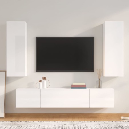 vidaXL 4-tlg. TV-Schrank-Set Hochglanz-Weiß Holzwerkstoff