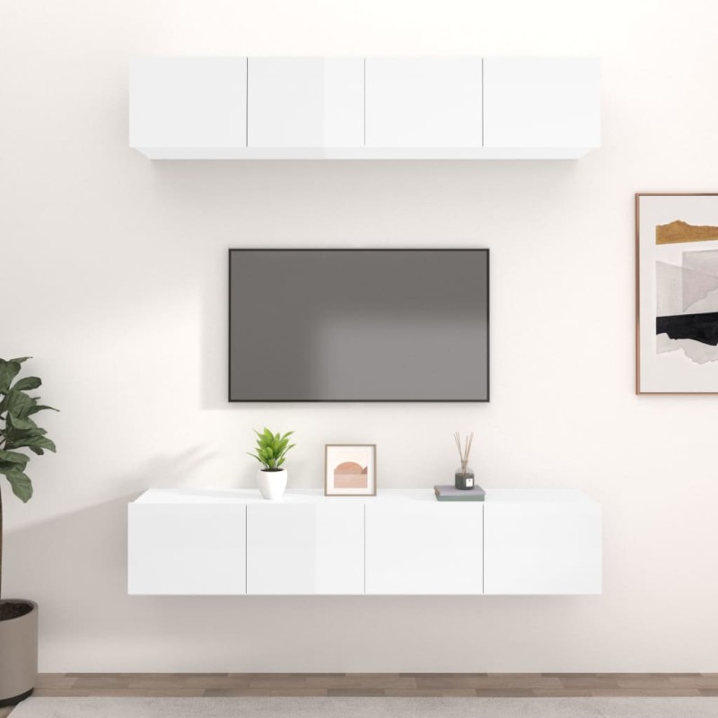 vidaXL TV-Schränke 4 Stk. Hochglanz-Weiß 80x30x30 cm Holzwerkstoff vidaXL TV-Schränke 4 Stk. Hochglanz-Weiß 80x30x30 cm Holzwerkstoff