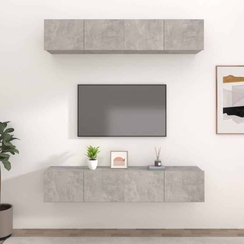 vidaXL TV-Schränke 4 Stk. Betongrau 80x30x30 cm Holzwerkstoff vidaXL TV-Schränke 4 Stk. Betongrau 80x30x30 cm Holzwerkstoff