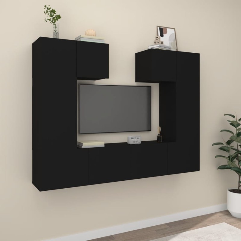 vidaXL 6-tlg. TV-Schrank-Set Schwarz Holzwerkstoff vidaXL 6-tlg. TV-Schrank-Set Schwarz Holzwerkstoff