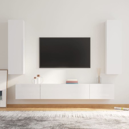 vidaXL 4-tlg. TV-Schrank-Set Hochglanz-Weiß Holzwerkstoff