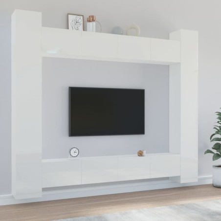 vidaXL 8-tlg. TV-Schrank-Set Hochglanz-Weiß Holzwerkstoff