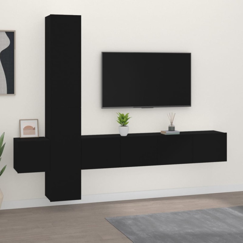 vidaXL 5-tlg. TV-Schrank-Set Schwarz Holzwerkstoff vidaXL 5-tlg. TV-Schrank-Set Schwarz Holzwerkstoff