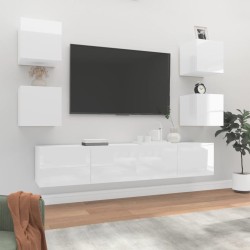 vidaXL 6-tlg. TV-Schrank-Set Hochglanz-Weiß Holzwerkstoff