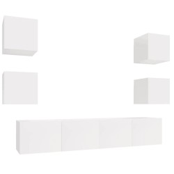 vidaXL 6-tlg. TV-Schrank-Set Hochglanz-Weiß Holzwerkstoff