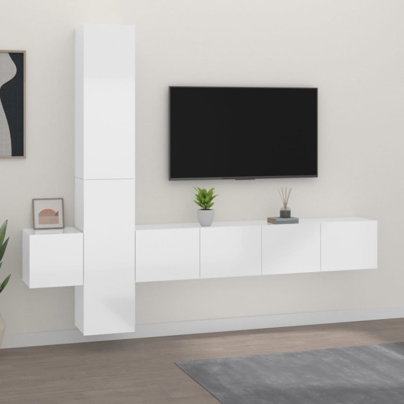 vidaXL 5-tlg. TV-Schrank-Set Hochglanz-Weiß Holzwerkstoff vidaXL 5-tlg. TV-Schrank-Set Hochglanz-Weiß Holzwerkstoff