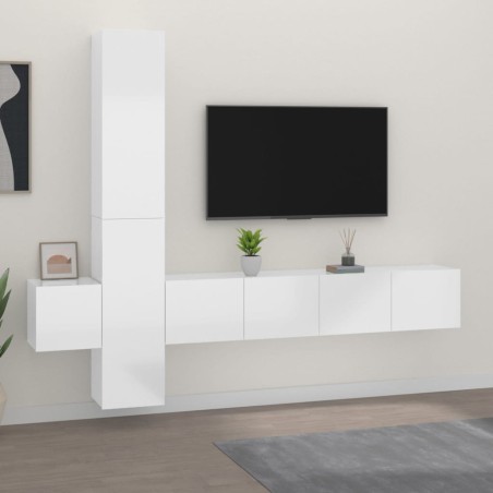 vidaXL 5-tlg. TV-Schrank-Set Hochglanz-Weiß Holzwerkstoff