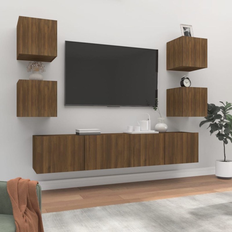 vidaXL 6-tlg. TV-Schrank-Set Braun Eichen-Optik Holzwerkstoff vidaXL 6-tlg. TV-Schrank-Set Braun Eichen-Optik Holzwerkstoff