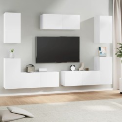 vidaXL 7-tlg. TV-Schrank-Set Weiß Holzwerkstoff