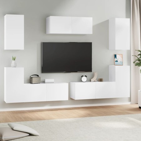 vidaXL 7-tlg. TV-Schrank-Set Weiß Holzwerkstoff