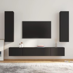 vidaXL 4-tlg. TV-Schrank-Set Schwarz Holzwerkstoff