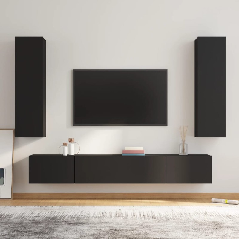 vidaXL 4-tlg. TV-Schrank-Set Schwarz Holzwerkstoff vidaXL 4-tlg. TV-Schrank-Set Schwarz Holzwerkstoff