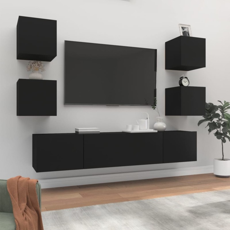 vidaXL 6-tlg. TV-Schrank-Set Schwarz Holzwerkstoff vidaXL 6-tlg. TV-Schrank-Set Schwarz Holzwerkstoff